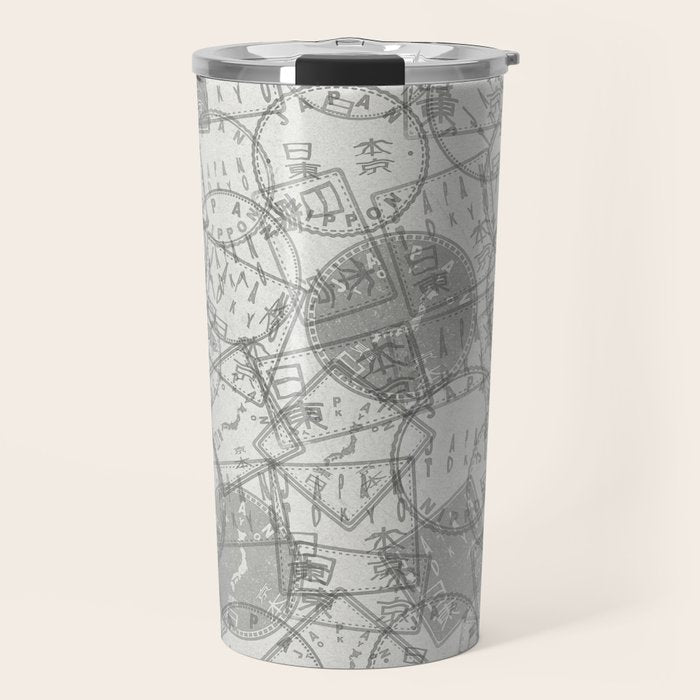 Vintage Tokyo Japan Postmark Pattern Travel Mug Gallery Image 1