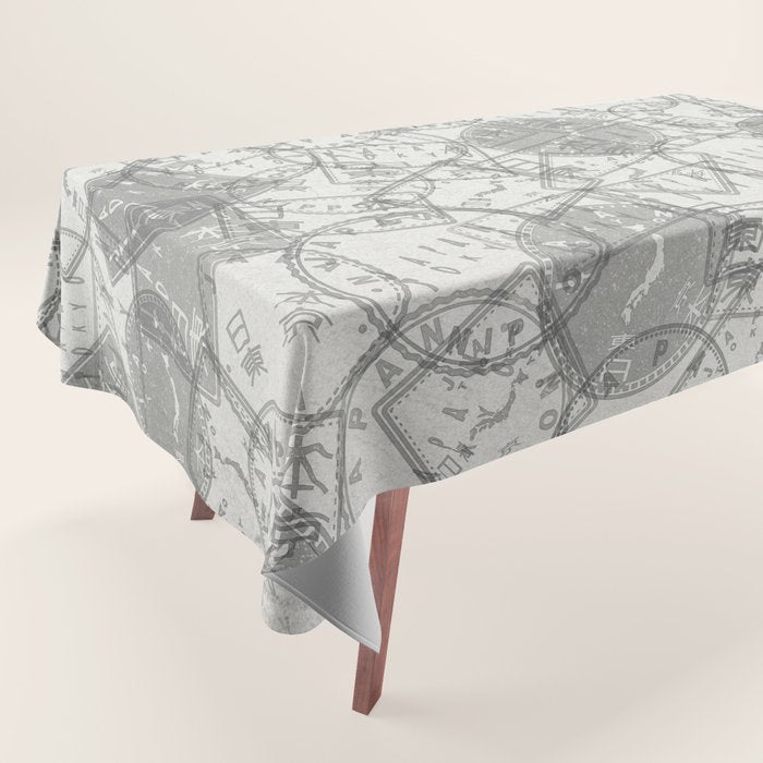 Vintage Tokyo Japan Postmark Pattern Tablecloth Gallery Image 1