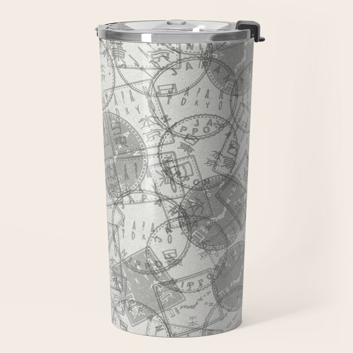 Vintage Tokyo Japan Postmark Pattern Travel Mug Gallery Image 2
