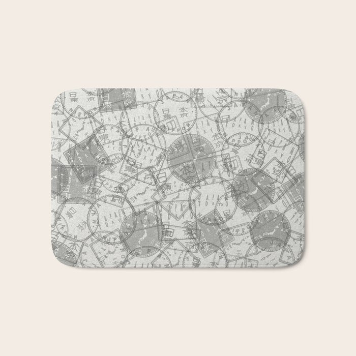 Vintage Tokyo Japan Postmark Pattern Bath Mat Gallery Image 1