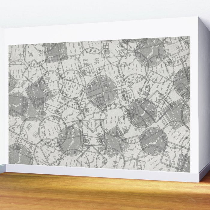 Vintage Tokyo Japan Postmark Pattern Wall Mural Gallery Image 2
