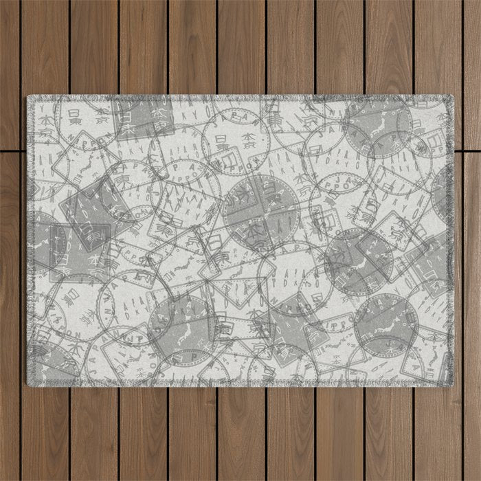 Vintage Tokyo Japan Postmark Pattern Outdoor Rug Gallery Image 1