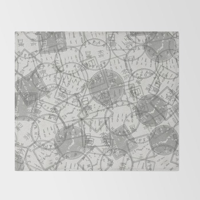 Vintage Tokyo Japan Postmark Pattern Throw Blanket Gallery Image 2