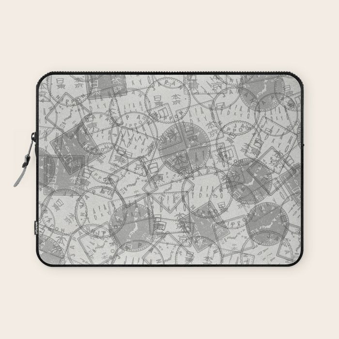 Vintage Tokyo Japan Postmark Pattern Laptop Sleeve Gallery Image 1