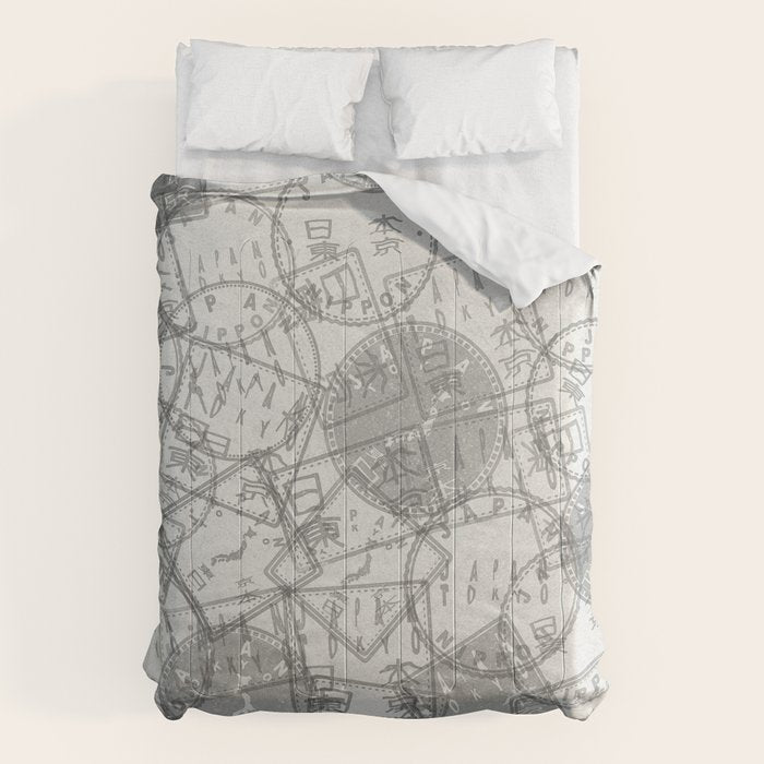 Vintage Tokyo Japan Postmark Pattern Comforter Gallery Image 6