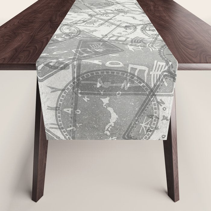 Vintage Tokyo Japan Postmark Pattern Table Runner Gallery Image 1