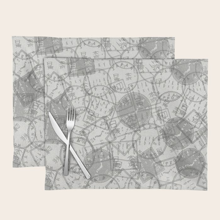 Vintage Tokyo Japan Postmark Pattern Placemat Gallery Image 1