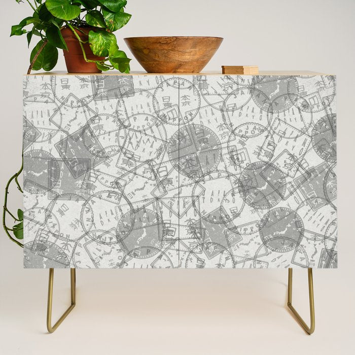 Vintage Tokyo Japan Postmark Pattern Credenza Gallery Image 1