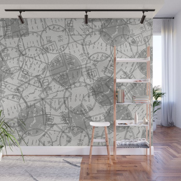 Vintage Tokyo Japan Postmark Pattern Wall Mural Gallery Image 1