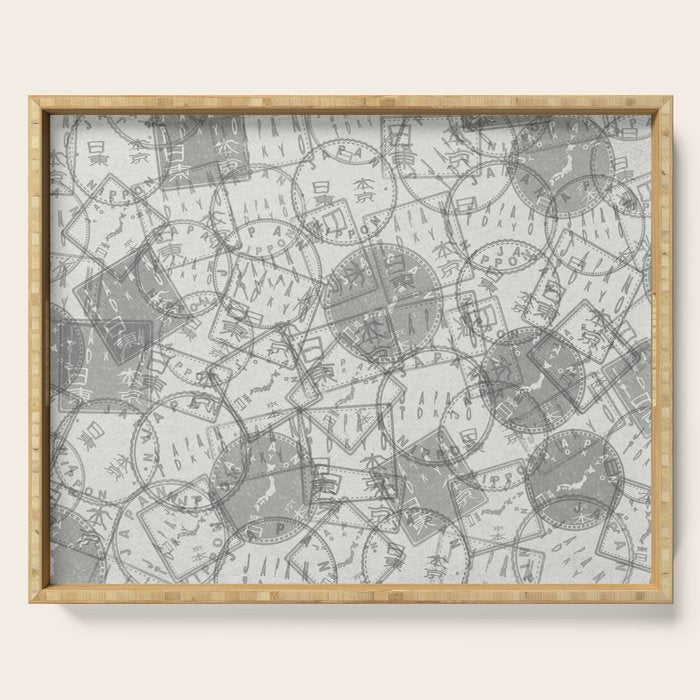 Vintage Tokyo Japan Postmark Pattern Serving Tray Gallery Image 1