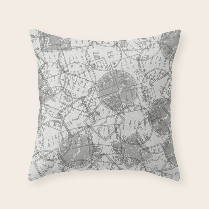 Vintage Tokyo Japan Postmark Pattern Throw Pillow Gallery Image 6