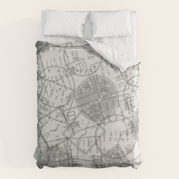 Vintage Tokyo Japan Postmark Pattern Duvet Cover Gallery Image 1