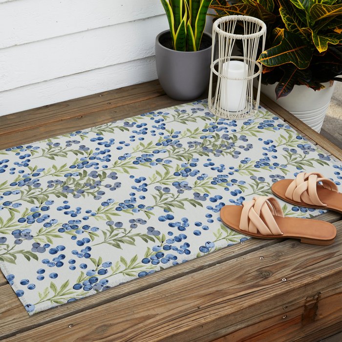 âWild Blueberryâ- Botanical Pattern (1) Outdoor Rug Gallery Image 2