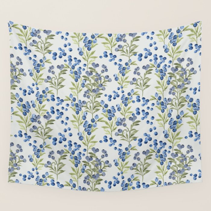 âWild Blueberryâ- Botanical Pattern (1) Wall Tapestry Gallery Image 4