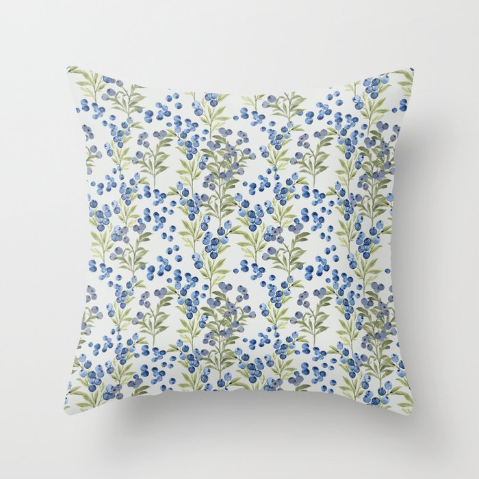 âWild Blueberryâ- Botanical Pattern (1) Throw Pillow Gallery Image 1