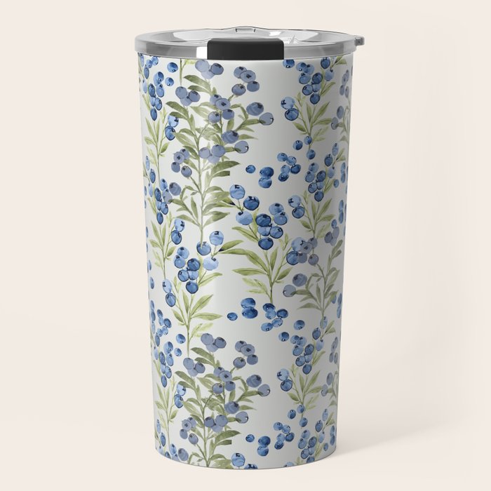 âWild Blueberryâ- Botanical Pattern (1) Travel Mug Gallery Image 1