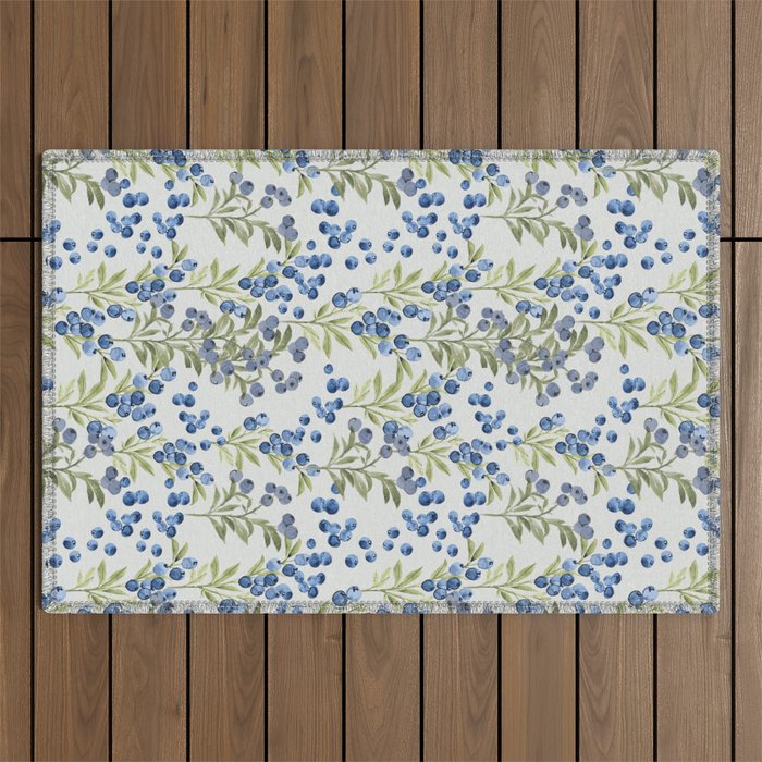âWild Blueberryâ- Botanical Pattern (1) Outdoor Rug Gallery Image 1