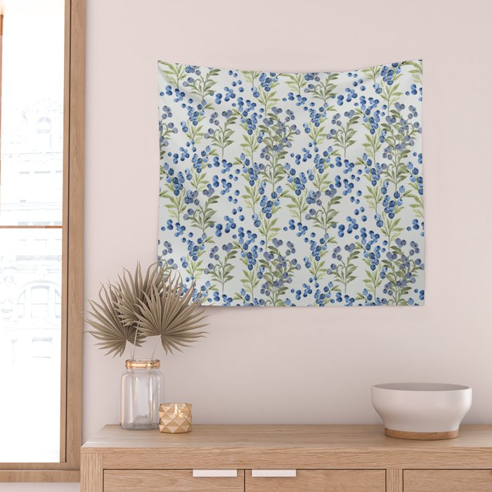 âWild Blueberryâ- Botanical Pattern (1) Wall Tapestry Gallery Image 2
