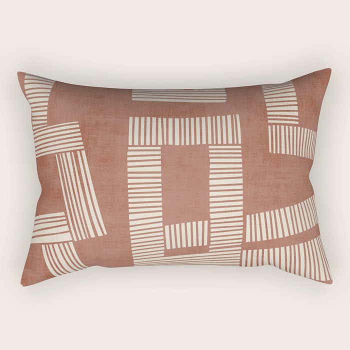 Terracotta Cream Digital Linocut Boho Artwork Rectangular Pillow Gallery Image 2
