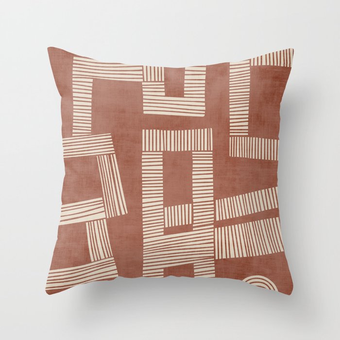 Terracotta Cream Digital Linocut Boho Artwork Throw Pillow Gallery Image 6