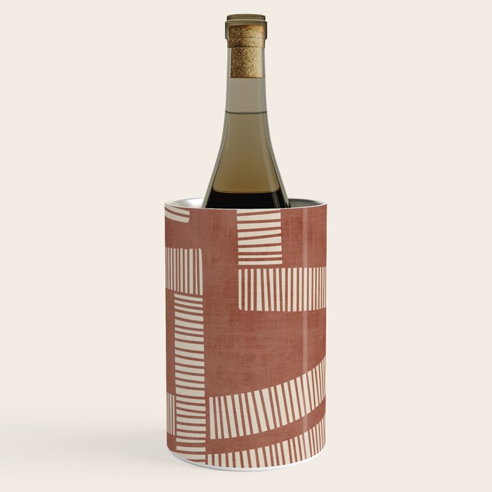 Terracotta Cream Digital Linocut Boho Artwork Wine Chiller Gallery Image 3