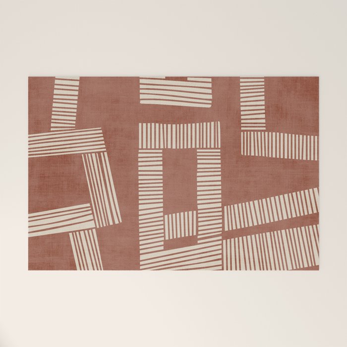Terracotta Cream Digital Linocut Boho Artwork Welcome Mat Gallery Image 1