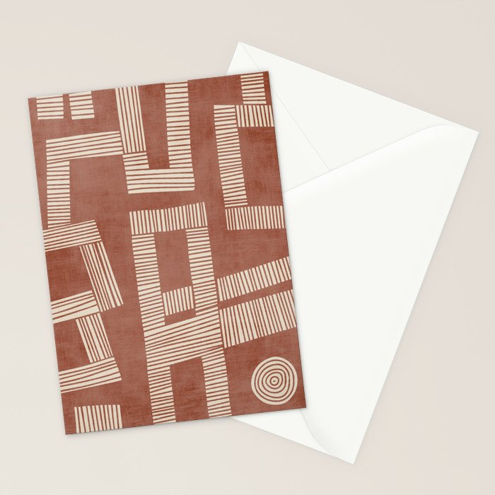 Terracotta Cream Digital Linocut Boho Artwork Stationery Card Gallery Image 2