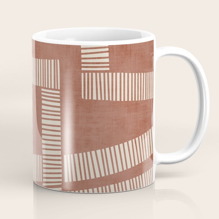 Terracotta Cream Digital Linocut Boho Artwork Coffee Mug Gallery Image 1