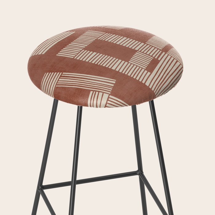 Terracotta Cream Digital Linocut Boho Artwork Stool Gallery Image 2