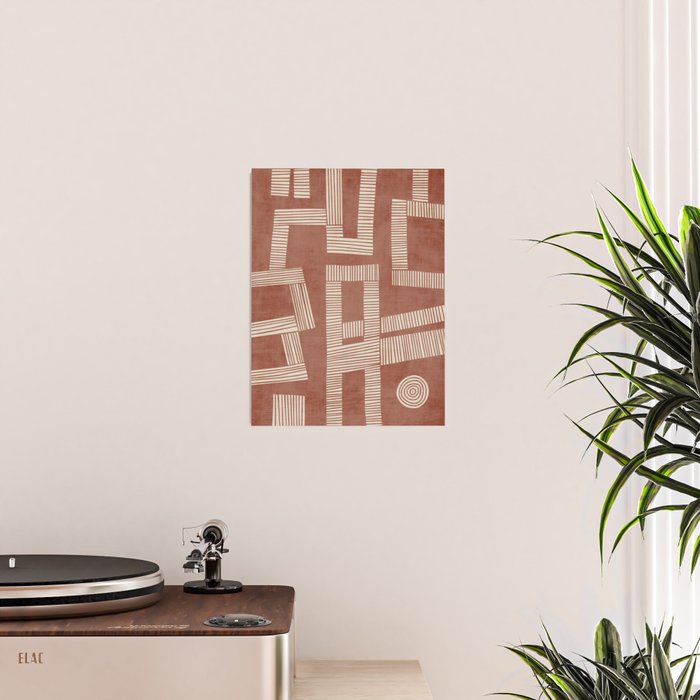 Terracotta Cream Digital Linocut Boho Artwork Poster Gallery Image 2