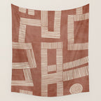 Terracotta Cream Digital Linocut Boho Artwork Wall Tapestry Gallery Image 4