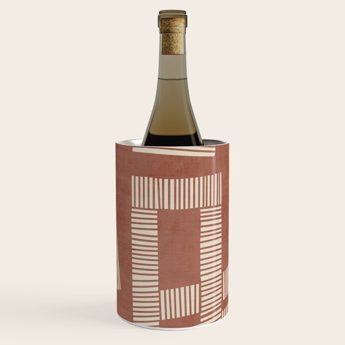 Terracotta Cream Digital Linocut Boho Artwork Wine Chiller Gallery Image 1