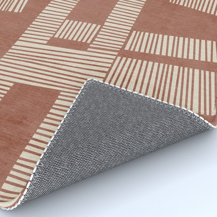 Terracotta Cream Digital Linocut Boho Artwork Rug Gallery Image 4