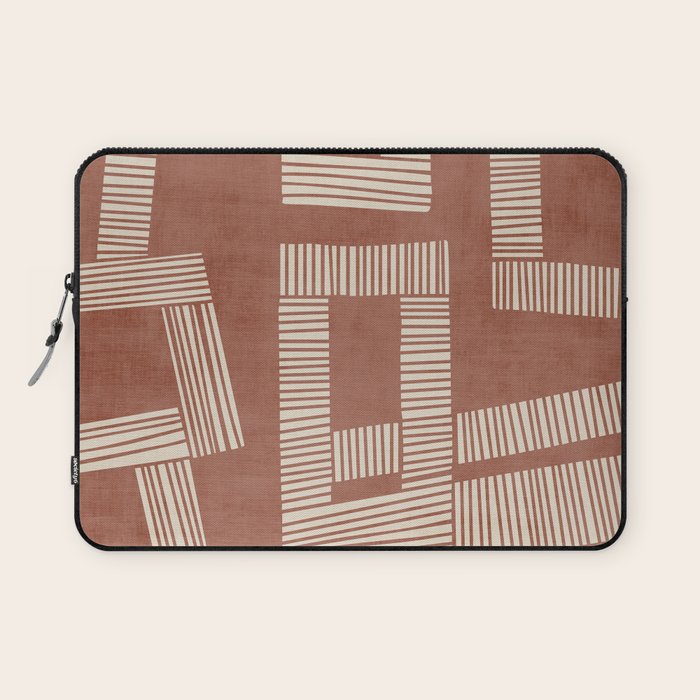 Terracotta Cream Digital Linocut Boho Artwork Laptop Sleeve Gallery Image 1