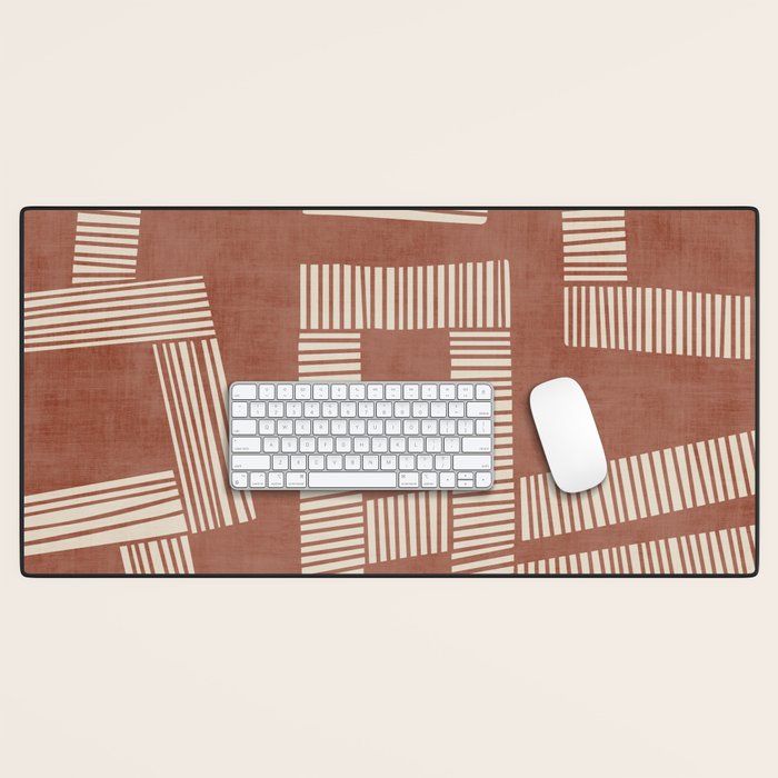 Terracotta Cream Digital Linocut Boho Artwork Desk Mat Gallery Image 1