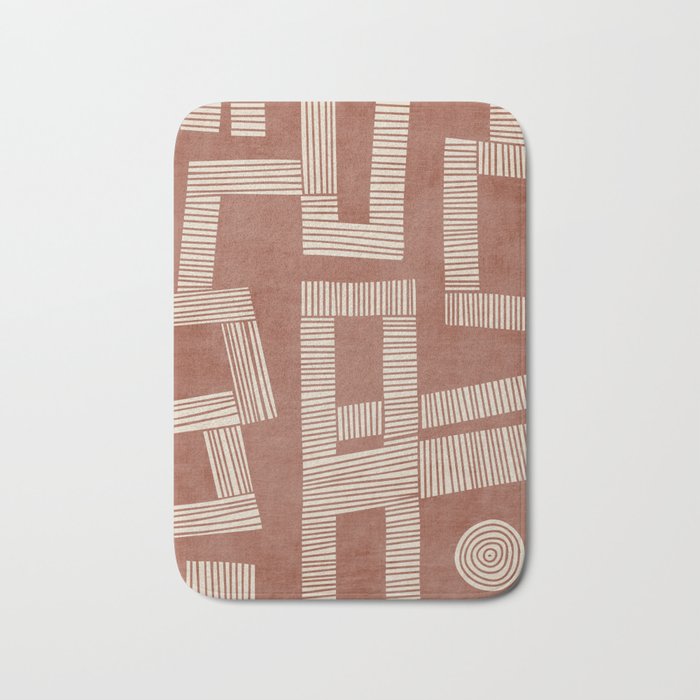 Terracotta Cream Digital Linocut Boho Artwork Bath Mat Gallery Image 1