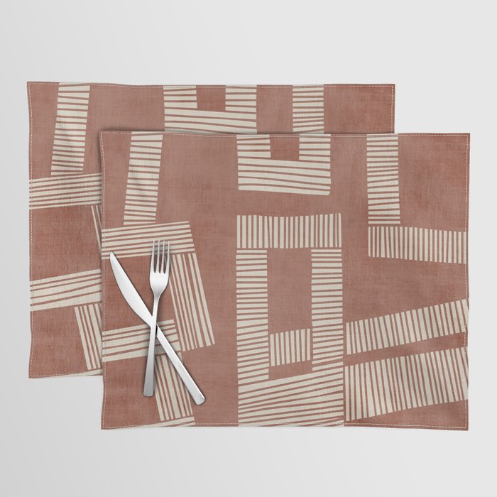 Terracotta Cream Digital Linocut Boho Artwork Placemat Gallery Image 1