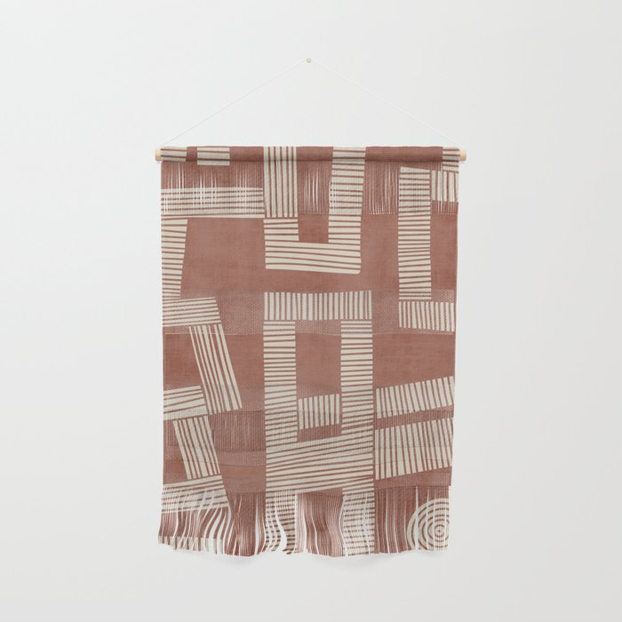 Terracotta Cream Digital Linocut Boho Artwork Wall Hanging Gallery Image 1