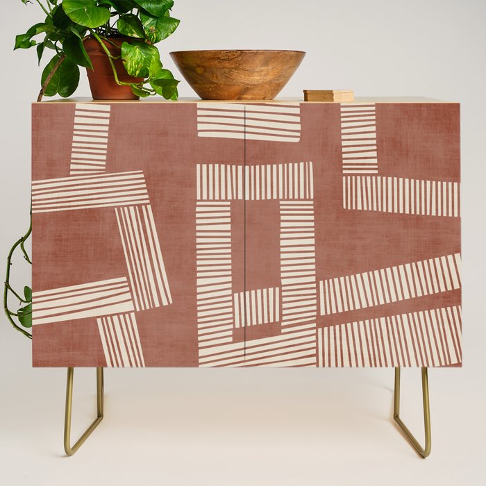Terracotta Cream Digital Linocut Boho Artwork Credenza Gallery Image 1