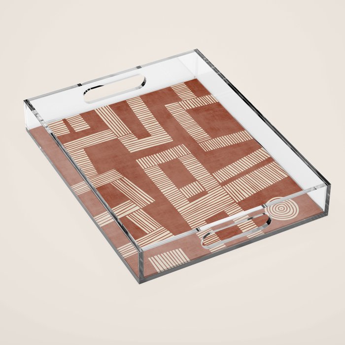Terracotta Cream Digital Linocut Boho Artwork Acrylic Tray Gallery Image 1