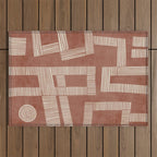 Terracotta Cream Digital Linocut Boho Artwork Outdoor Rug Gallery Image 1