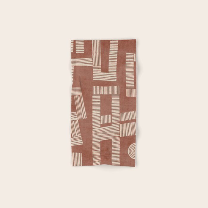 Terracotta Cream Digital Linocut Boho Artwork Bath Towel Gallery Image 1