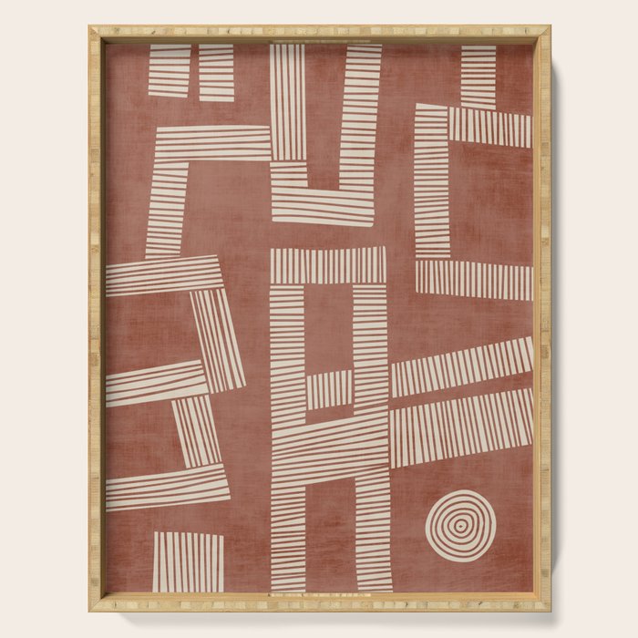 Terracotta Cream Digital Linocut Boho Artwork Serving Tray Gallery Image 1