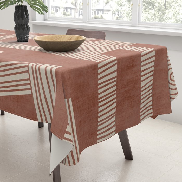 Terracotta Cream Digital Linocut Boho Artwork Tablecloth Gallery Image 3