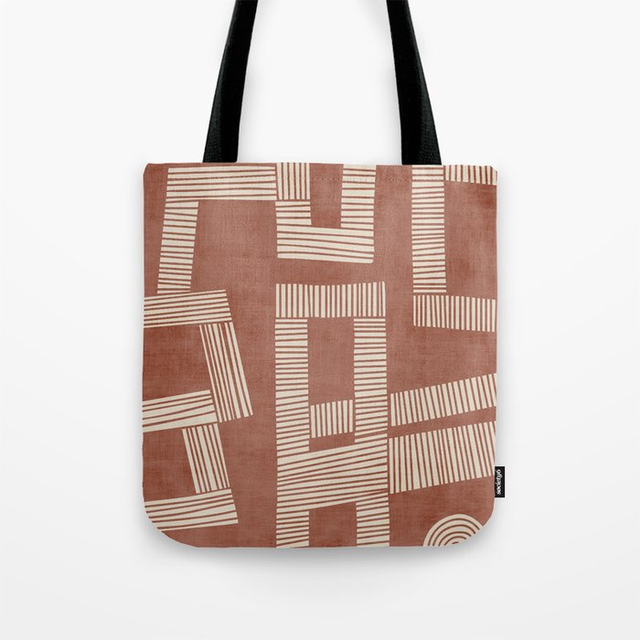 Terracotta Cream Digital Linocut Boho Artwork Tote Bag Gallery Image 1