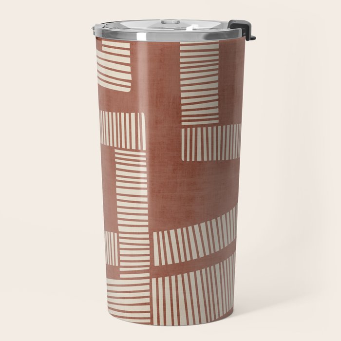 Terracotta Cream Digital Linocut Boho Artwork Travel Mug Gallery Image 2