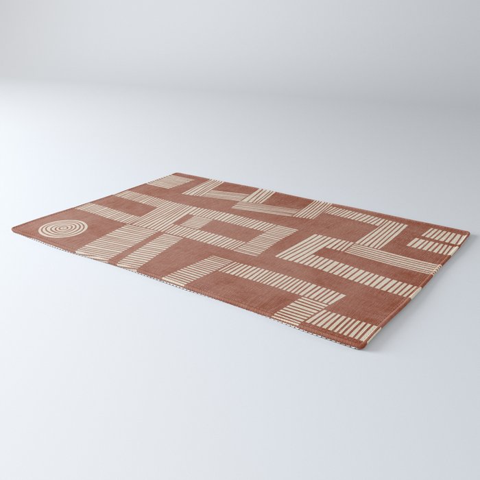 Terracotta Cream Digital Linocut Boho Artwork Rug Gallery Image 3