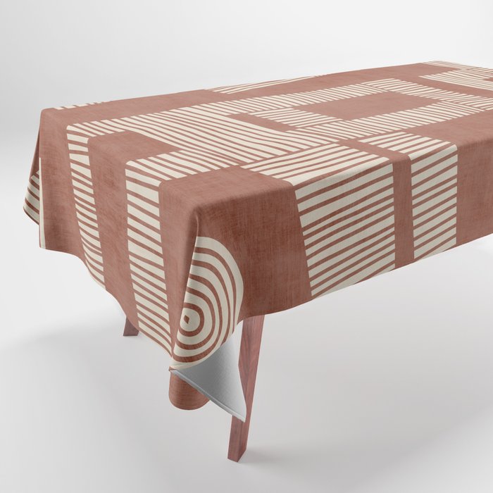 Terracotta Cream Digital Linocut Boho Artwork Tablecloth Gallery Image 1