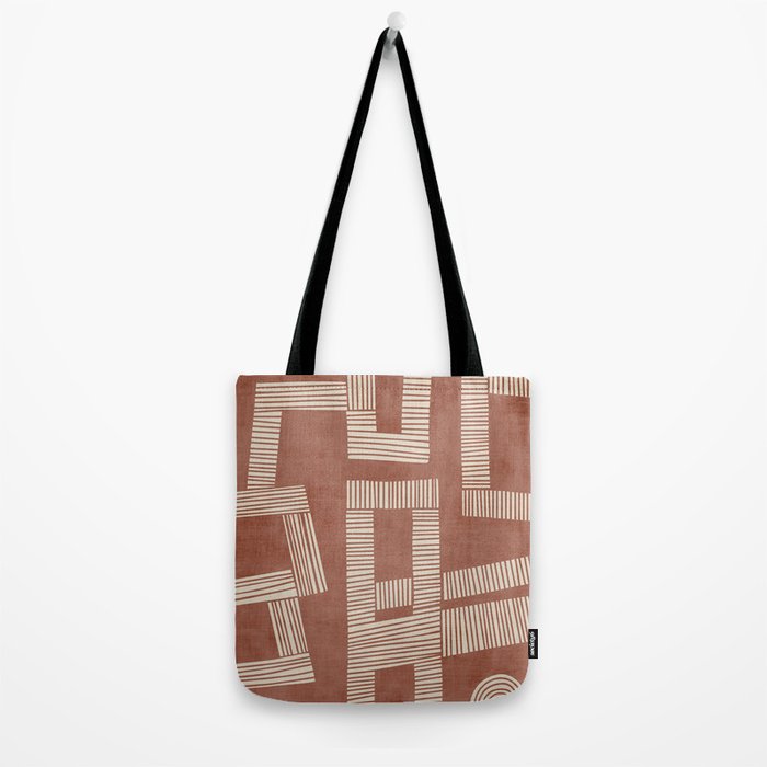 Terracotta Cream Digital Linocut Boho Artwork Tote Bag Gallery Image 2