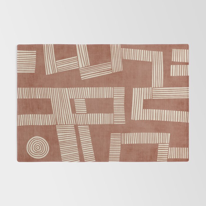 Terracotta Cream Digital Linocut Boho Artwork Rug Gallery Image 2
